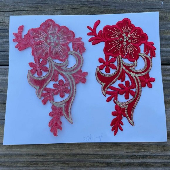 Embroidery Patches Iron On Red Applique Patches Clothes Jacket Jeans set of 2 - Picture 7 of 9